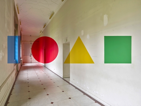 Georges Rousse, anamorphose, Nantes, architecture, color, green, yellow, red, Bastia, France, Sous Les Etoiles Gallery