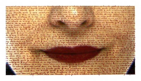 Carolle Bénitah, red lips, love letters, red ink, written by hand, body, Sous Les Etoiles Gallery
