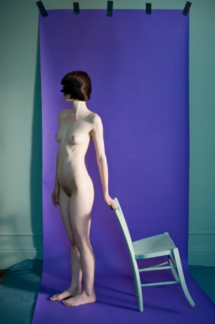 Sophie Delaporte, Nudes, Model with chair and purple background, 2010, Sous Les Etoiles Gallery