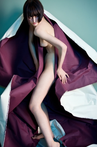 Sophie Delaporte, Nudes, Model emerging from purple paper, 2010, Sous Les Etoiles Gallery
