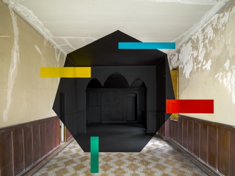 Georges Rousse, anamorphose, architecture, color, green, yellow, red, Bastia, France, Sous Les Etoiles Gallery