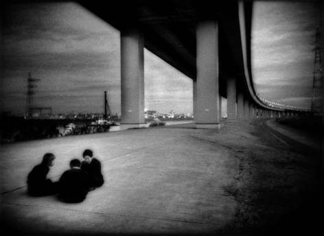 James Whitlow Delano, Mangaland, Conspiratorial schoolboys underneath expressway, Shin Koiwa, Tokyo, 2007, Sous Les Etoiles Gallery