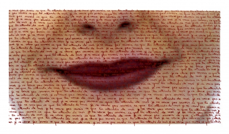 Carolle Bénitah,  red lips, love letters, red ink, written by hand, Sous Les Etoiles Gallery