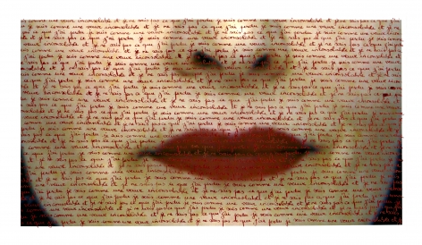 Carolle Bénitah, red lips, love letters, red ink, written by hand, Sous Les Etoiles Gallery