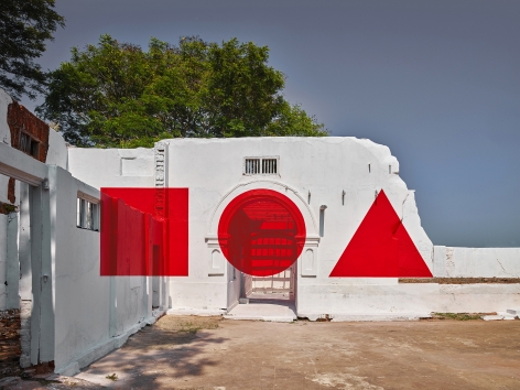 Georges Rousse, anamorphose, architecture, color,Kochi, India, Red, France, Sous Les Etoiles Gallery