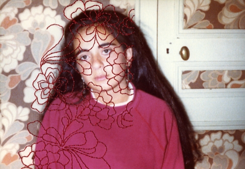 Carolle Benitah, girl in photograph pigment print with silk thread